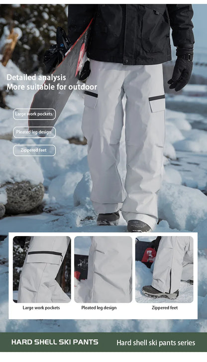 Autumn Winter Men's Three-proof Pants 90 Velvet Warm Fabrics Wear-resistant Large Pockets Elastic Waist Outdoor Sports Pants