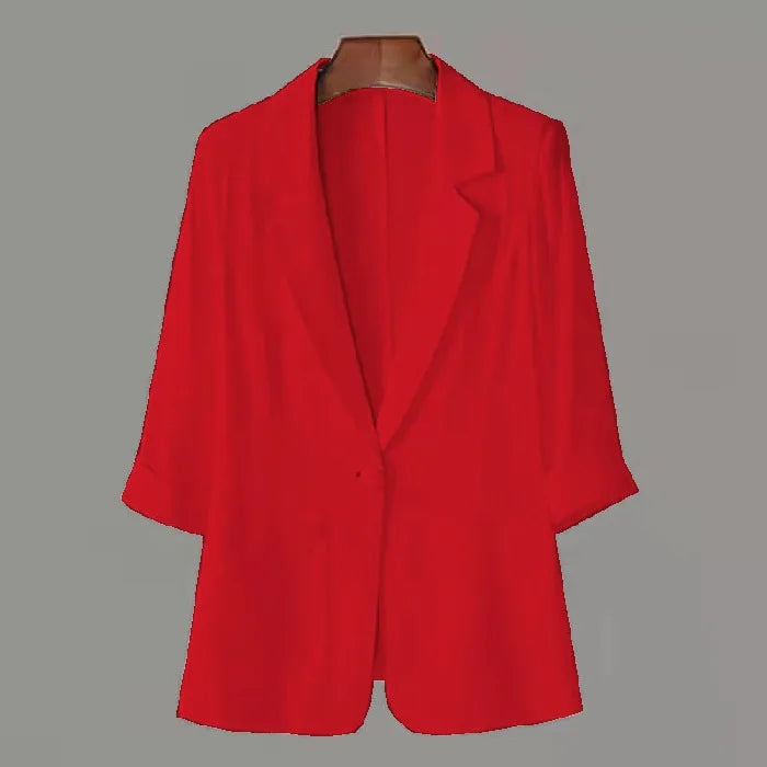 Summer New Sle Women's Linen Suit Jaet Thin Seven-Quarter Sve Drapey Fit Formal Wear Casual Commute Pure Color