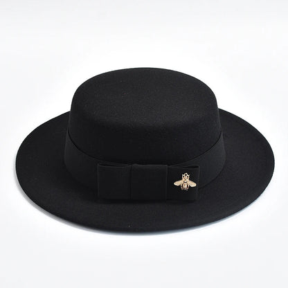 New Fedora Hat for Women Elegant Fashion Formal Wedding Decorate Church Cap Flat Top Bow Party Jazz Hat Chapeau Femme