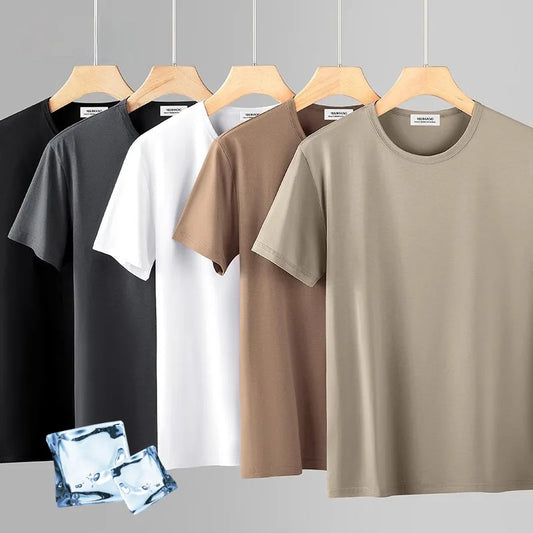 47% Cotton 47% Modal 6% Spandex T Shirt Men Short Sleeved Summer Round Neck Undershirt Plus Size Men's Solid Color Tops Tees