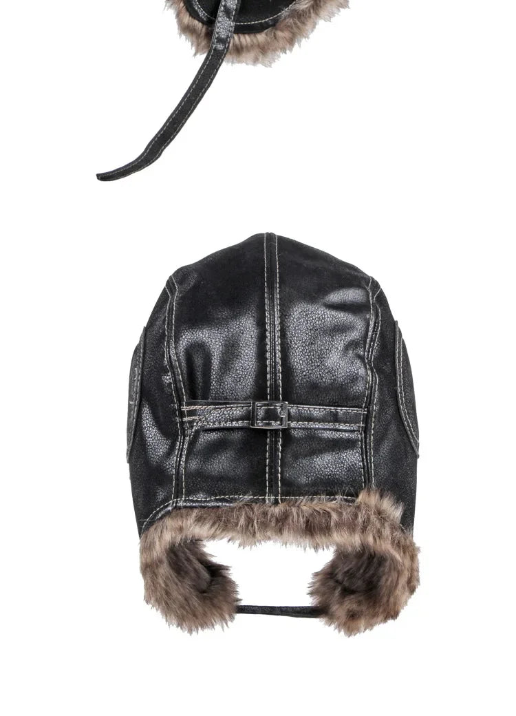 Winter Ushanka Hat Men Women's Pilot Aviator Trapper Hat Faux Fur Leather Snow Cap with Ear Flaps Pilot Winter Trapper Hat