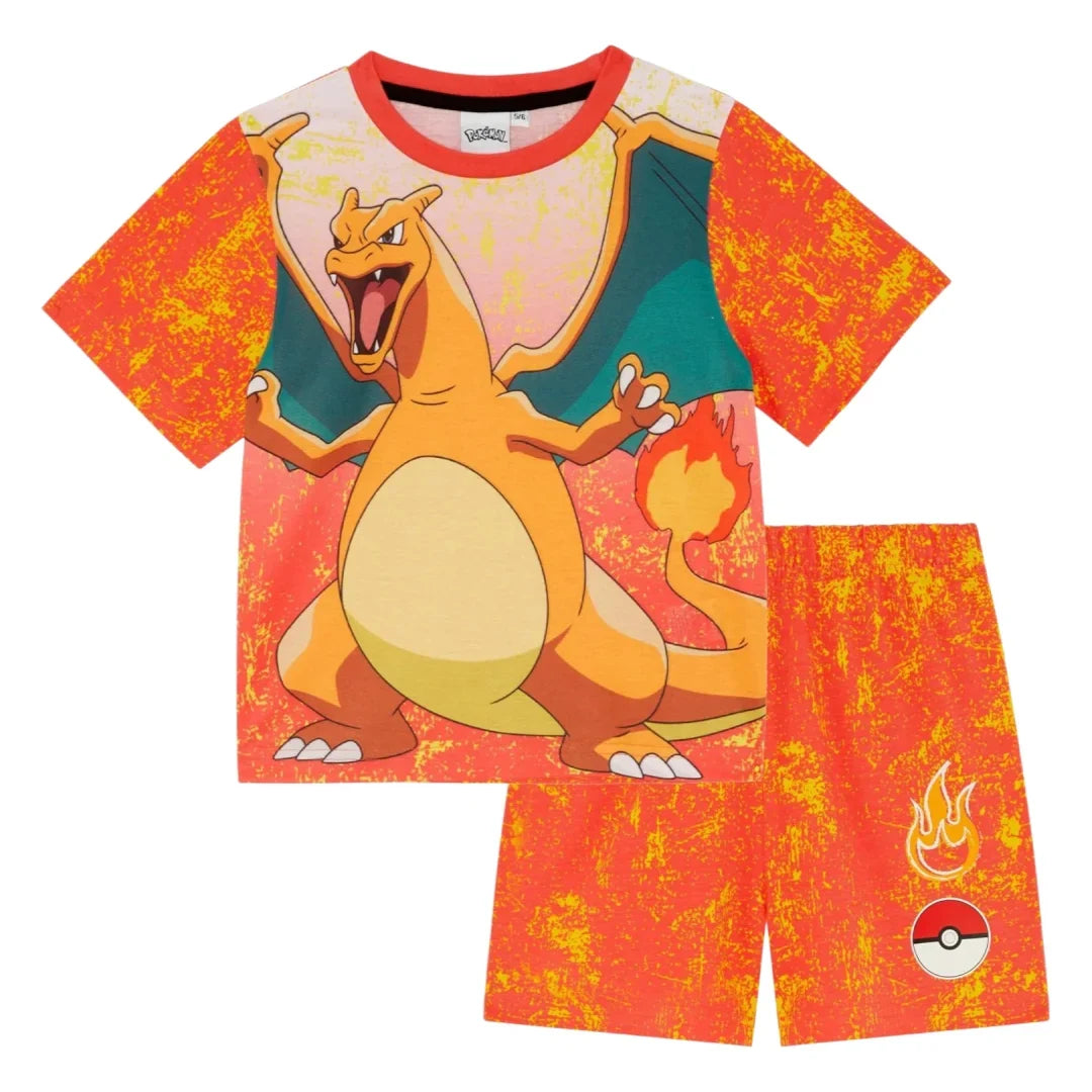 Fire/Flying-type Charizard Pajama Pocket Monster Anime Adult Kids T-Shirt & Shorts Set Summer Quick-drying Comfy Stylish