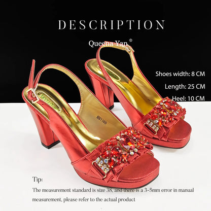 Spot goods Elegant Women Heels Shoes and Bag Set Decoration Rhinestones Women High Heels Shoes OL Bag And Shies