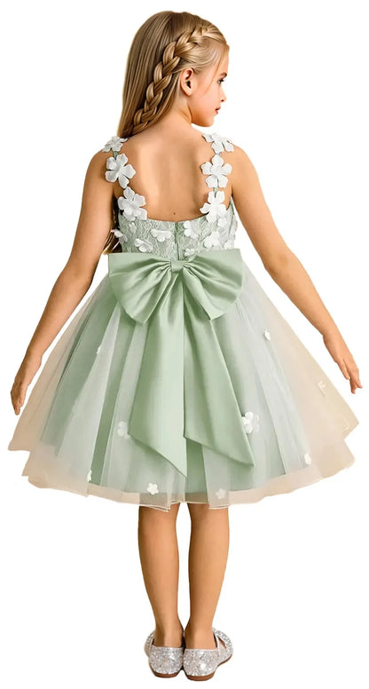 Snvdzo Princess Girls Lace Flower Girl Dress 3D Floral Sleeveless Tulle Princess Wedding Pageant Party Dresses 2026 with Big Bow