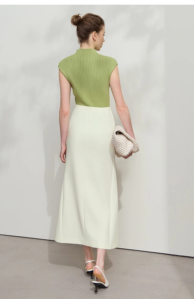 Minimalist Skirt Mermaid For Women 2025 Spring New Elegant Office Lady Solid Mid Length Slim Thin Elastic Skirts 12521065