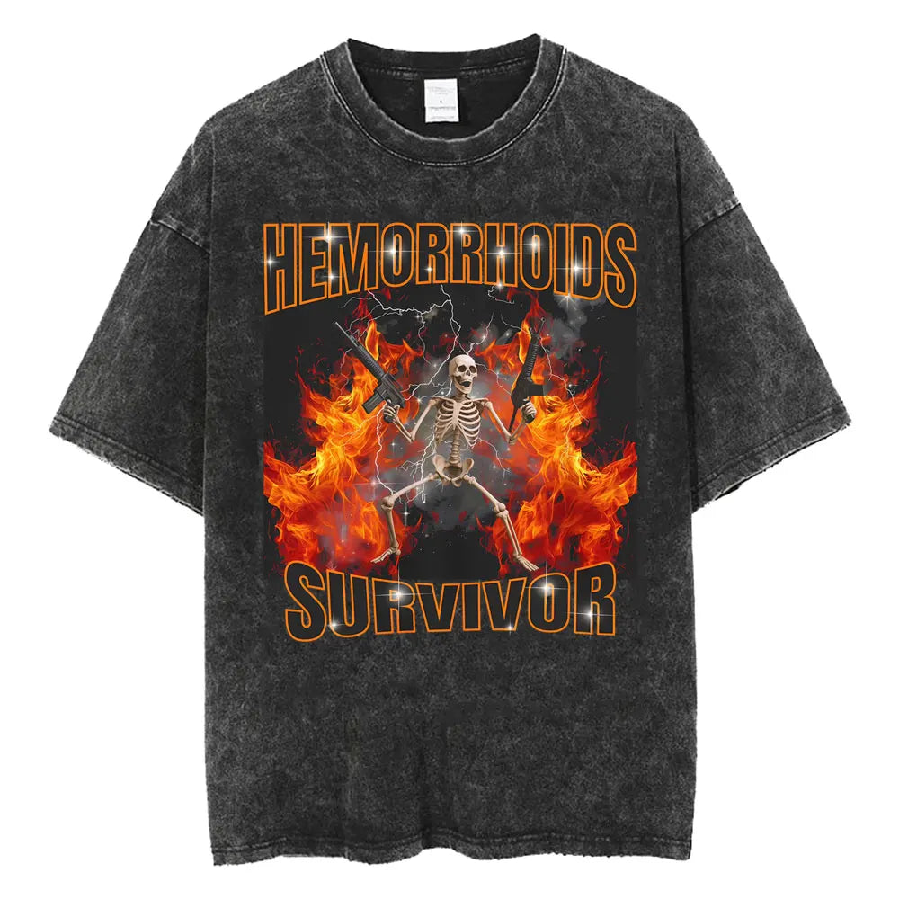 Autism Skeleton Meme T Shirt Human Funny Skull Men Women Harajuku Gothic Vintage Washed T Shirts Oversized Casual Cotton T-shirt
