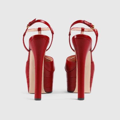 2026 Women's Round Head Sandals Thin Heels 5cm Thick Bottom Slope Heel Fish Mouth Rivet Sandal T-Platform Sandals Size34-43
