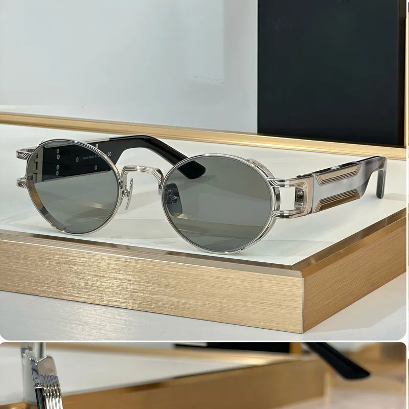INS Luxury Sunglasses Small Oval Frame Alloy High Quality Handcrafted Fashion Brand Design UV400 for Unisex Eyeglasses with Case