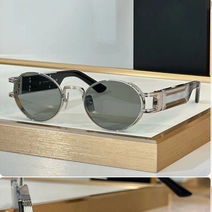 INS Luxury Sunglasses Small Oval Frame Alloy High Quality Handcrafted Fashion Brand Design UV400 for Unisex Eyeglasses with Case