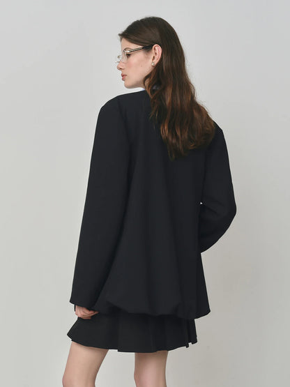 Elegant Collarless V-Neck Oversized Blazer with Sash for 2025 Autumn New Arrival Blazer Suits Coat 25FS13214