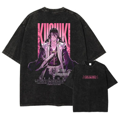 Japan Anime Bleach Aizen Sousuke Graphic Tee Men Oversized Washed Tshirts Manga Casual T Shirt Harajuku Male Cotton T-shirt
