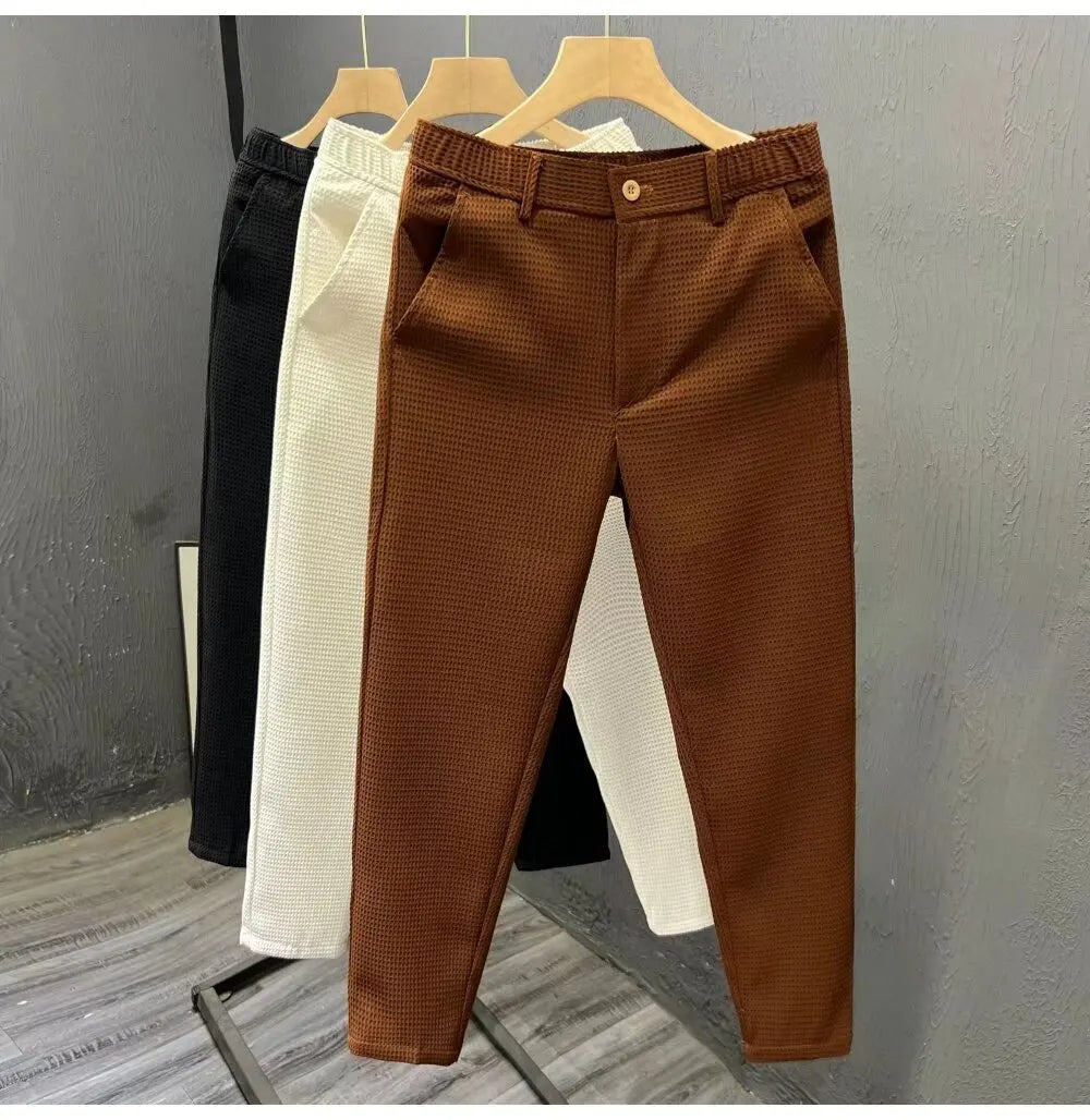 2026 High-grade Men's Solid Suit Pants Spring Summer Korean Style Pocket Straight Nine Split Pants Male Business Casual Trousers