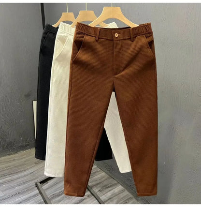 2026 High-grade Men's Solid Suit Pants Spring Summer Korean Style Pocket Straight Nine Split Pants Male Business Casual Trousers
