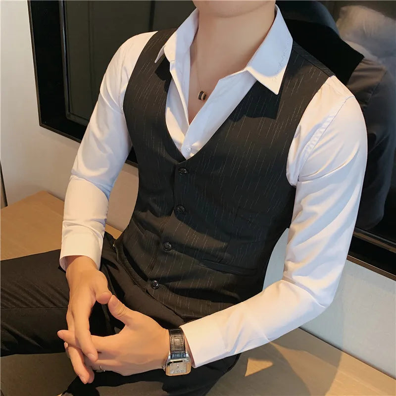 Plus Size 7XL 6XL 5XL Men's Fashion Striped Suit Vest British Style Business Work Slim Fit Wedding Social Sleeveless Vest