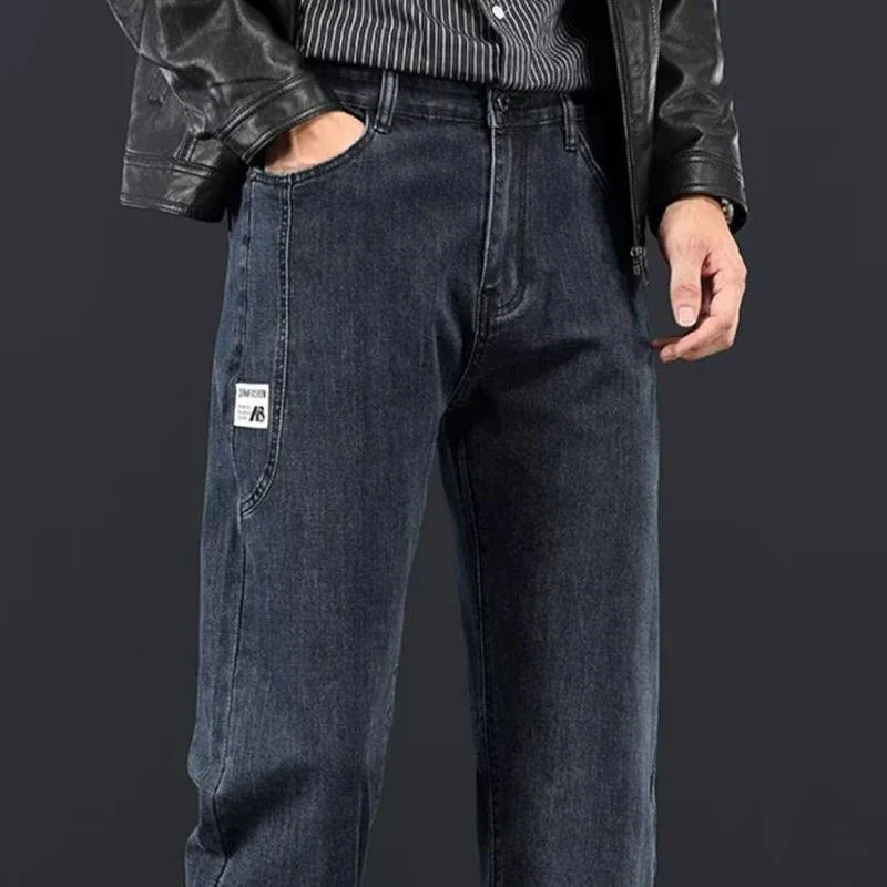 2026 Spring Autumn New Fashion Men Jeans Male Baggy Straight Leg Business Casual Comfortable Plus Size Wide Leg Denim Trousers