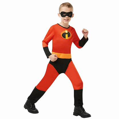 Children's Halloween Anime Costume Incredible Mr. 2 Costume Cosplay Children's Superhero Fancy Dress Up Children's Red jumpsuit