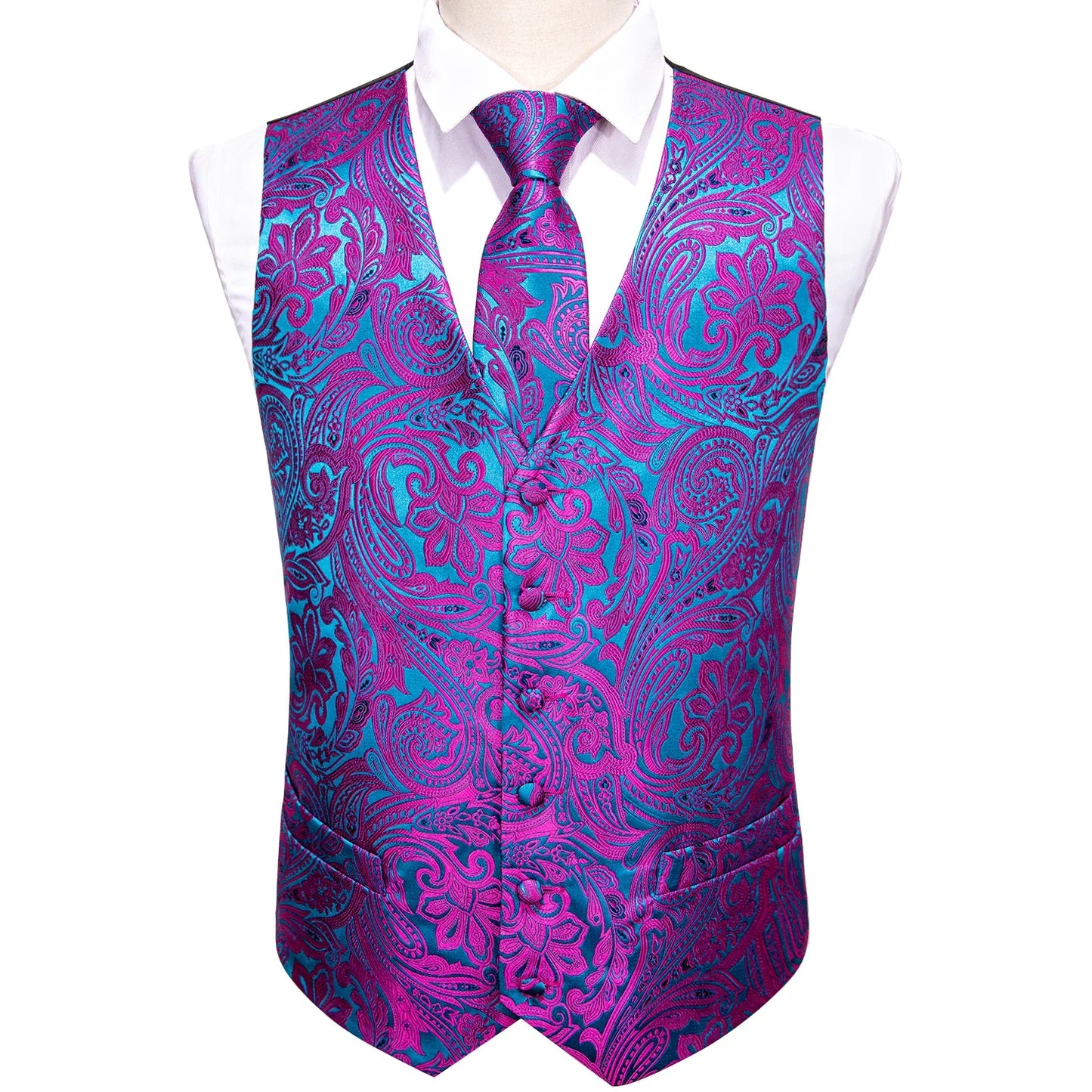 Green Suit Vest Men Paisley Waistcoat Plaid Silk Tie Handkerchief Cufflinks for Wedding Summer Vests Tuxedo MJ-2004 Barry.Wang