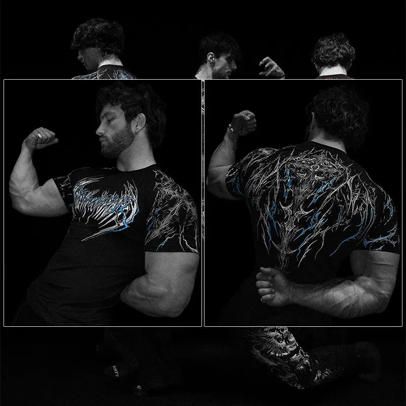 Dark Dragon Slayer Men's 2026 Summer New Fitness Clothes Speed Drying Running Printed Compression Clothes Sports T-shirt