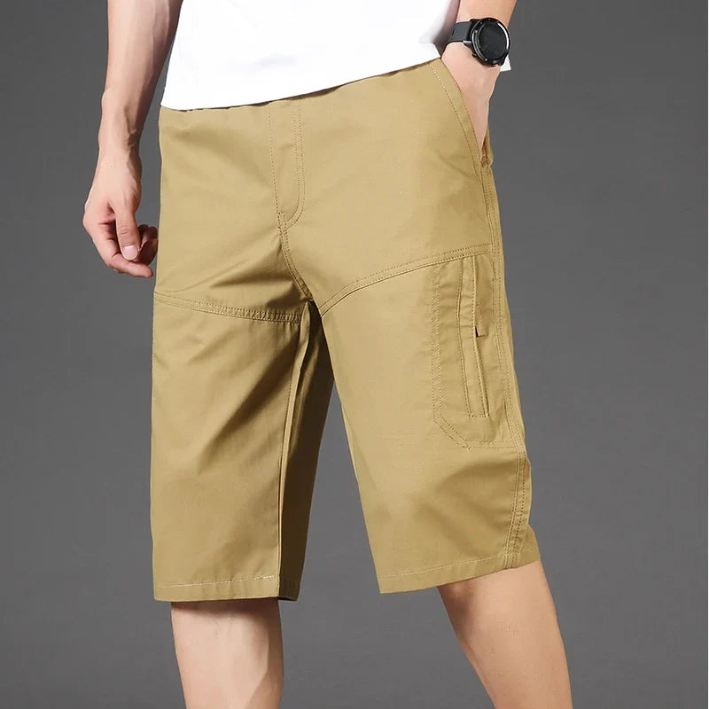 2026 Cotton Cargo Shorts Men's Lightweight Breathable Solid Color Drawstring Waist with Zipper Pocket Casual Summer Short Pants