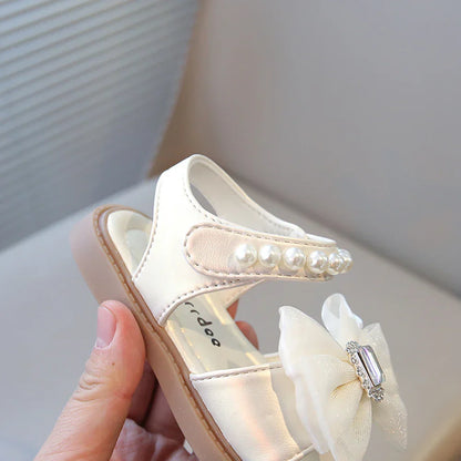 Summer Princess Sandals For Girls Luxury Diamond Pearl Girl's Sandals Trend Fashion Anti-slippery Girl's Beach Shoes Kids Sandal