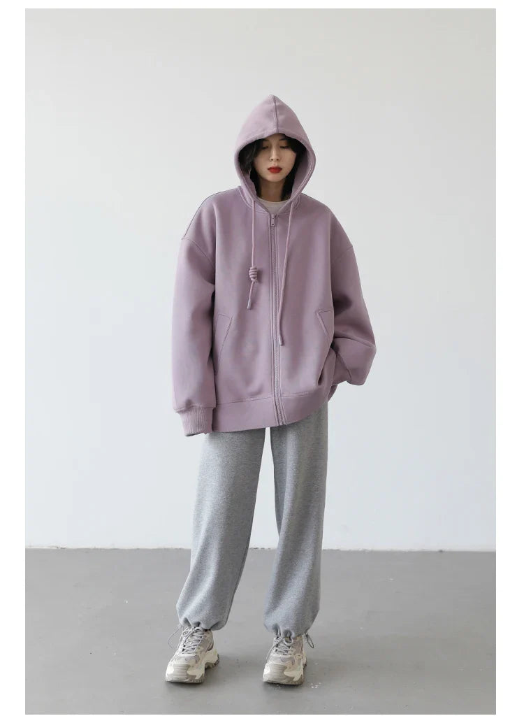Women Sweatshirts Hoodies Solid Loose Casual Hooded Female Tops Lady Coat Medium Length Overcoat Spring Autumn 2025