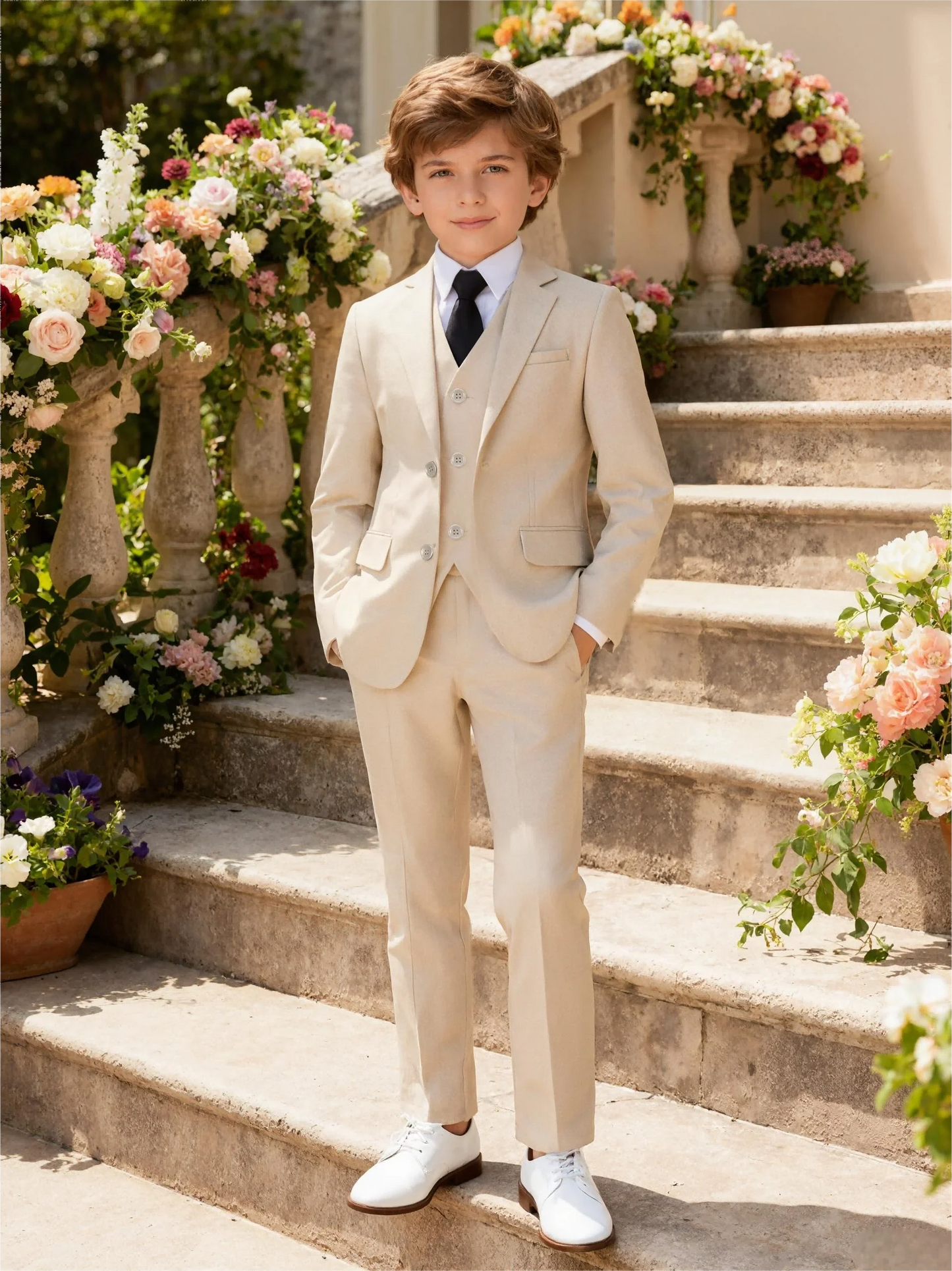 Boys Suits 4-Piece Jacket Vest Pants Tie Random Teen Dress Wedding Performance Prom Formalwear Classic Slim Elegant Age 2-16Y