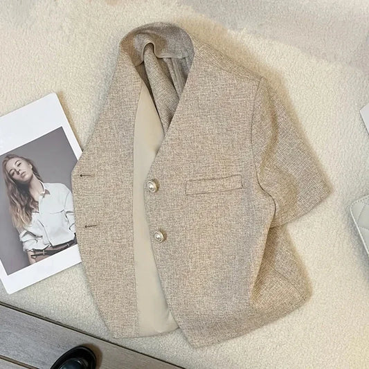 Women's Blazer Coat 2025 Spring Autumn Short-sleeve  Temperament Ladies Outerwear Korean Version Casual Female Short Suit Jacket