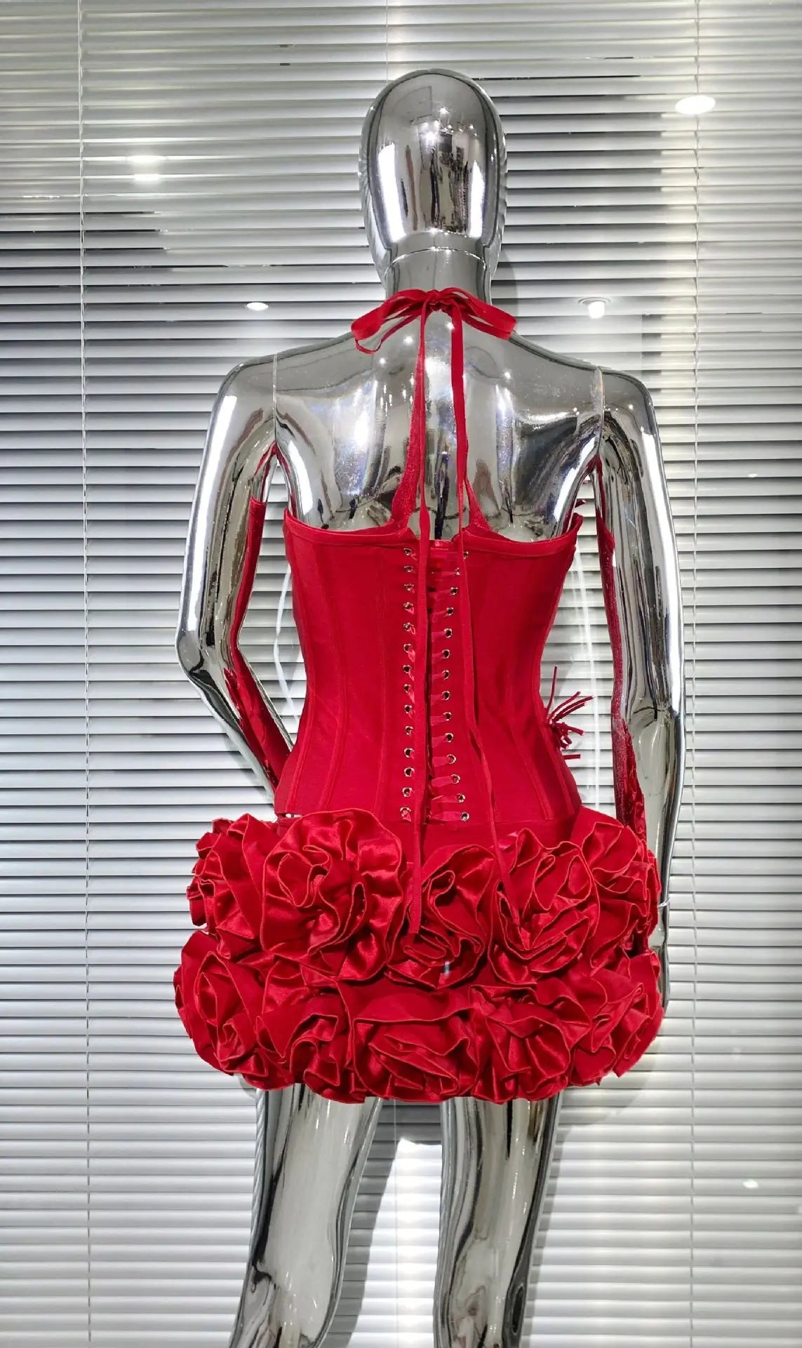 Halter Sleeveless Style Corset Mini Dress with Unique Embellishments for a Special Night Out Evening Gown