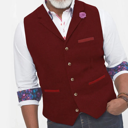 Men Vest Brown Herringbone With Lapel Single Button Waistcoat For Wedding Banquet Prom Business Work Casual Daily Men Suit Vest