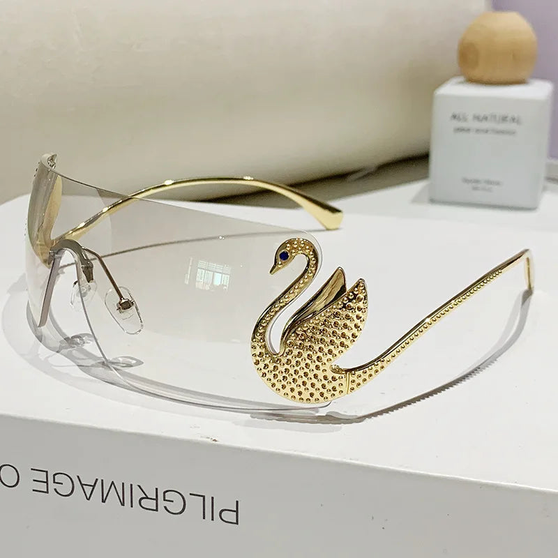 Trendy Y2K 2025 Women's Oversized Rimless Sunglasses Fashion Inlay Gradient Anti-Reflective UV400 Sun Shades Eyewear Gafas