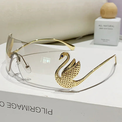 Trendy Y2K 2025 Women's Oversized Rimless Sunglasses Fashion Inlay Gradient Anti-Reflective UV400 Sun Shades Eyewear Gafas
