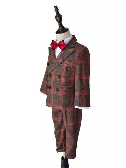 Children Luxurious Photography Suit Boys Jacket Vest Pants Bowtie Ceremony Costume Kids Birthday Wedding Dress Performance  Set