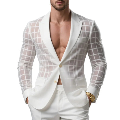 Handsome New Men's Tops 2025 See-through Plaid Suit Coats Fashionable Male Hot Selling Long Sleeve Single Breasted Blazer