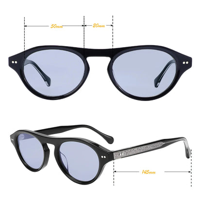 Vintage Black Acetate Sunglasses Women Retro Rivet Oval Sun Glasses Designer Engraved Shades UV400 Luxury Eyewear