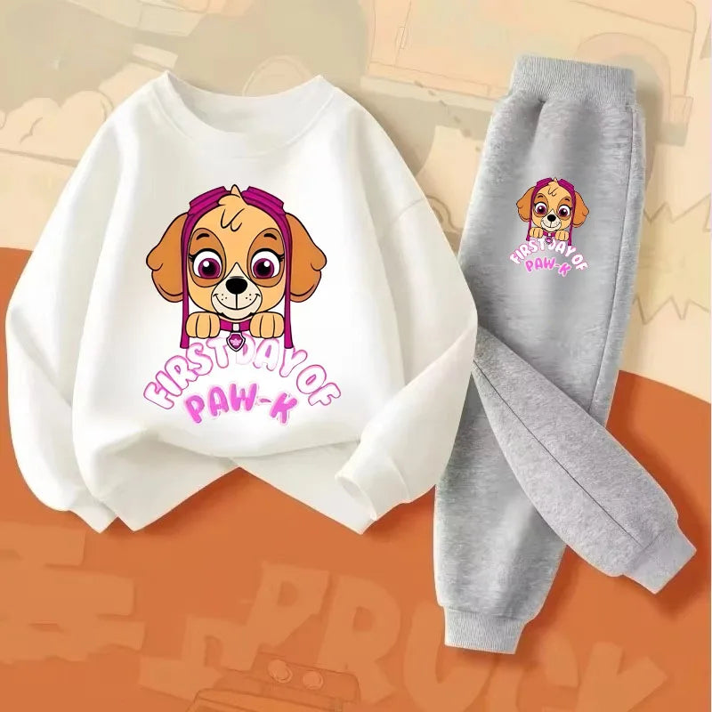 Girls' Casual Pullover Long Pants Two Piece Sets Cartoon Printed Kids Hoodies Set Children's Breathable Sweatsuit
