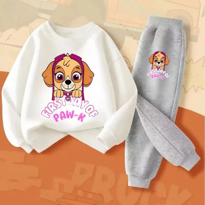 Girls' Casual Pullover Long Pants Two Piece Sets Cartoon Printed Kids Hoodies Set Children's Breathable Sweatsuit