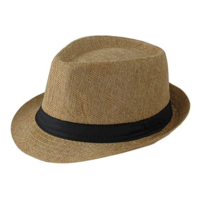 Summer Fedoras for Men Middle old aged Cap Linen Panama Solid  Jazz Hat Cowboy  Men's Women's  British Party Sun Hat