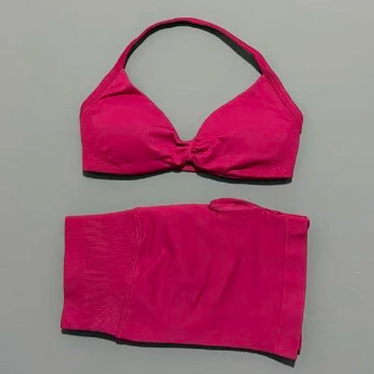 2 Piece Gym Sets Woman Sports Strappy Bra Seamless Set Quick Dry Fitness Squat Proof Shorts Sportswear Running Workout Suit