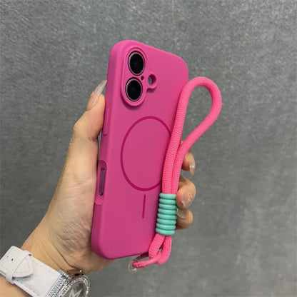 Candy Soft Liquid Silicone for Magsafe Case for iPhone 18 17 16 15 14 Pro Max Shockproof Magnetic Charging Lanyard Strap Cover