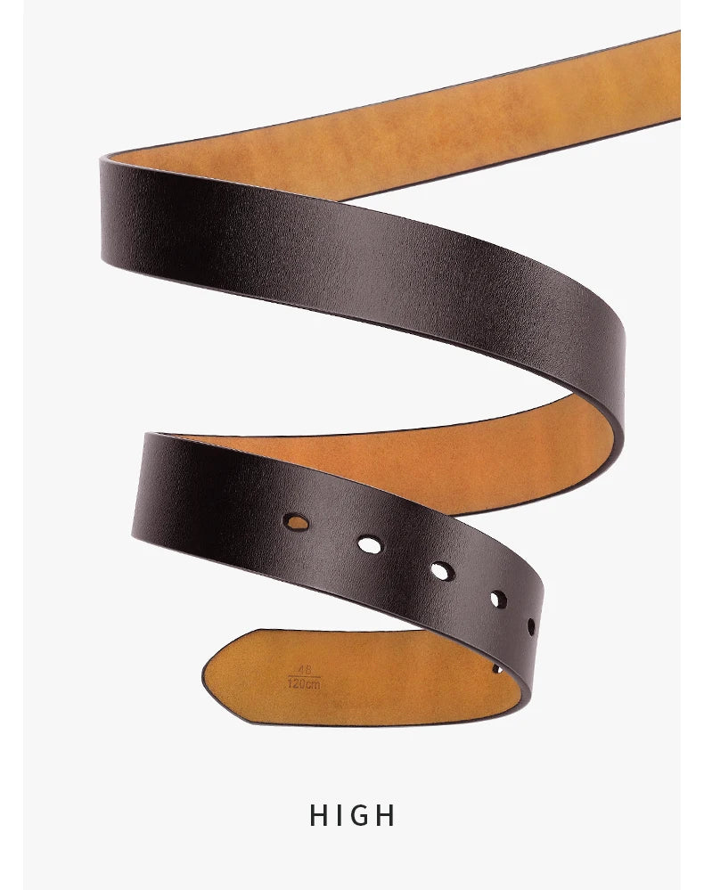 Men's Genuine Leather Belt - High-Quality Cowhide Leather Pin Buckle Belt with Alloy Clasp, Premium Men's Cowboy Belt