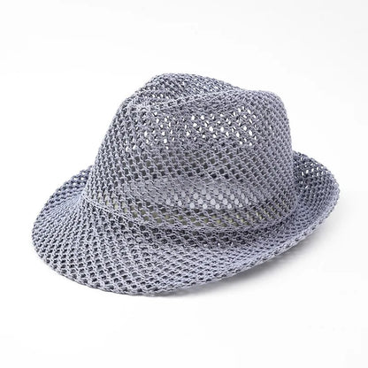 Mesh Hollow-Out Jazz Hat Summer Breathable Sun Protection Hat Straw Hat British Retro Casual Cool Hat