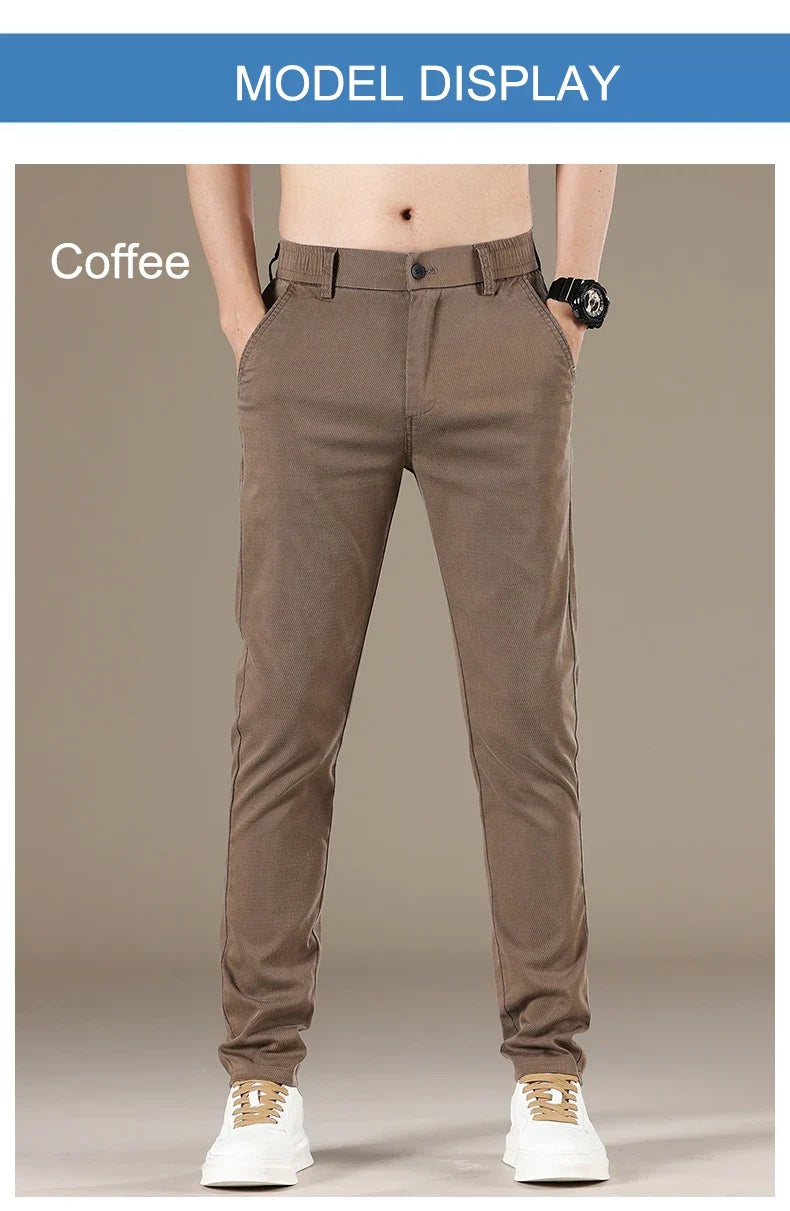 New Spring Summer Lyocell Fabric Mens Casual Pants Hight Quality Fashion Slim Business Trousers Brand Elastic Soft Pants