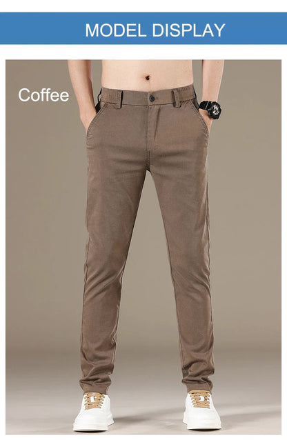New Spring Summer Lyocell Fabric Mens Casual Pants Hight Quality Fashion Slim Business Trousers Brand Elastic Soft Pants