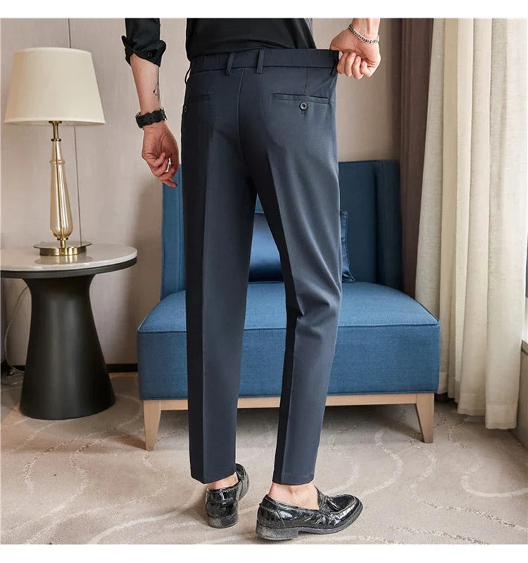 Mens Suit Pants 2026 Spring New British Style Elastic Waist Solid Casual Formal Dress Pants Slim Fit Trousers for Men Clothing