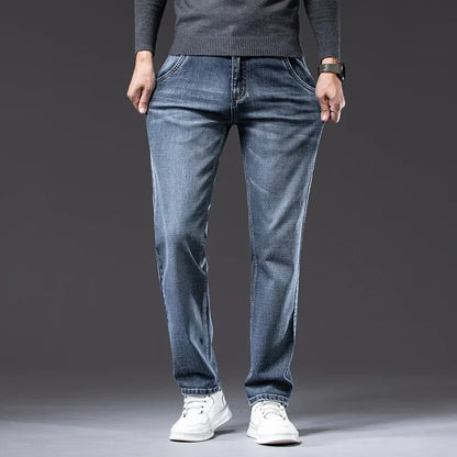 Autumn Winter New Business Men's Jeans Classic Fashion Stretch Washed Casual Denim Trousers Comfortable Straight Male pants