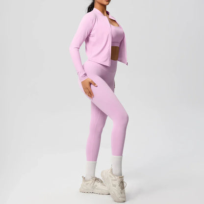 3pcs Sportswear Yoga Set Gym Sports Bra Zipper Jacket Leggings Clothes Sportswear Yoga Suits For Women Fitness Set Tracksuit