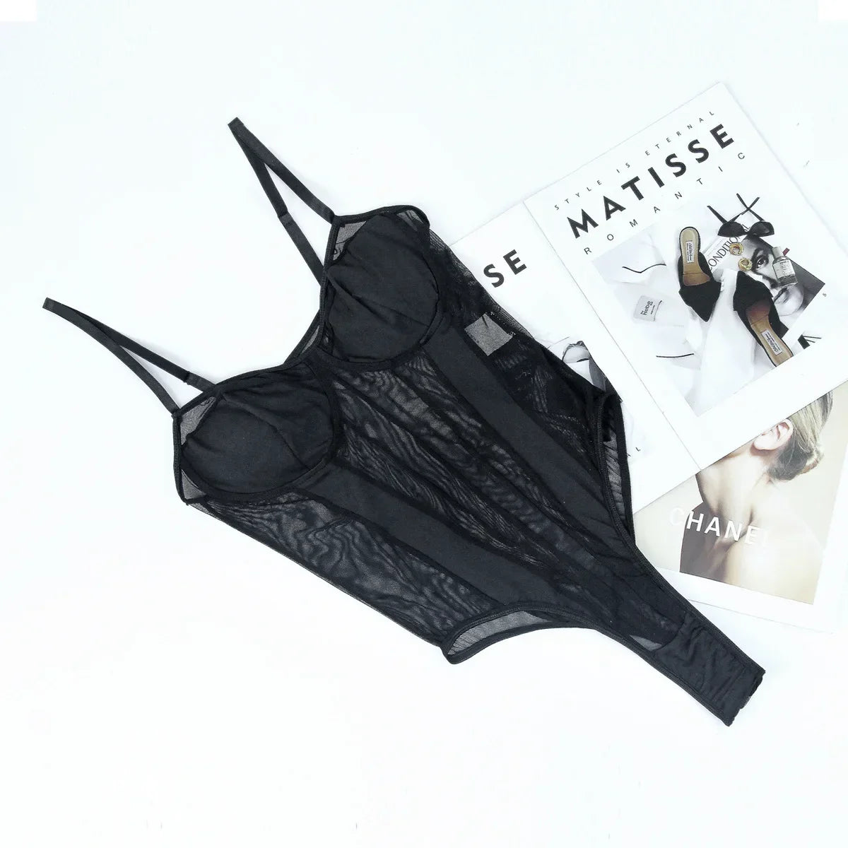 Sexy Bodysuit Lingerie Tight Fitting Women Deep V-neck Shaping Adjustable Shoulder Straps Reinforced Sexy Soft Padded Bra Top
