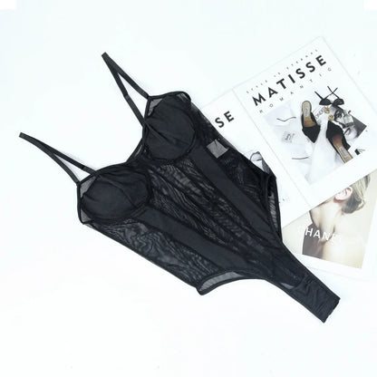 Sexy Bodysuit Lingerie Tight Fitting Women Deep V-neck Shaping Adjustable Shoulder Straps Reinforced Sexy Soft Padded Bra Top