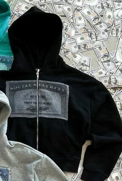 Gray Y2K Harajuku Dollar Print Hoodie Euro Street Style Best Seller Viral Harajuku Inspired Gray Cash Graffiti Design Streetwear