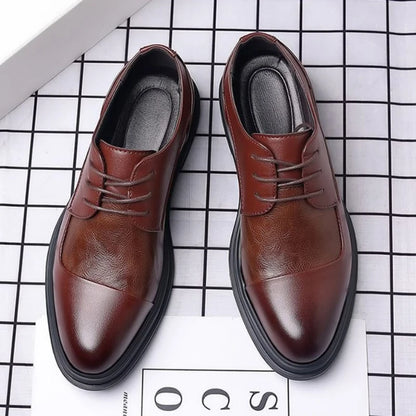 Men's Genuine Leather Oxfords Pointed Toe Lace Up Dress Shoes British Style Business Wedding Casual Footwear for Spring Autumn